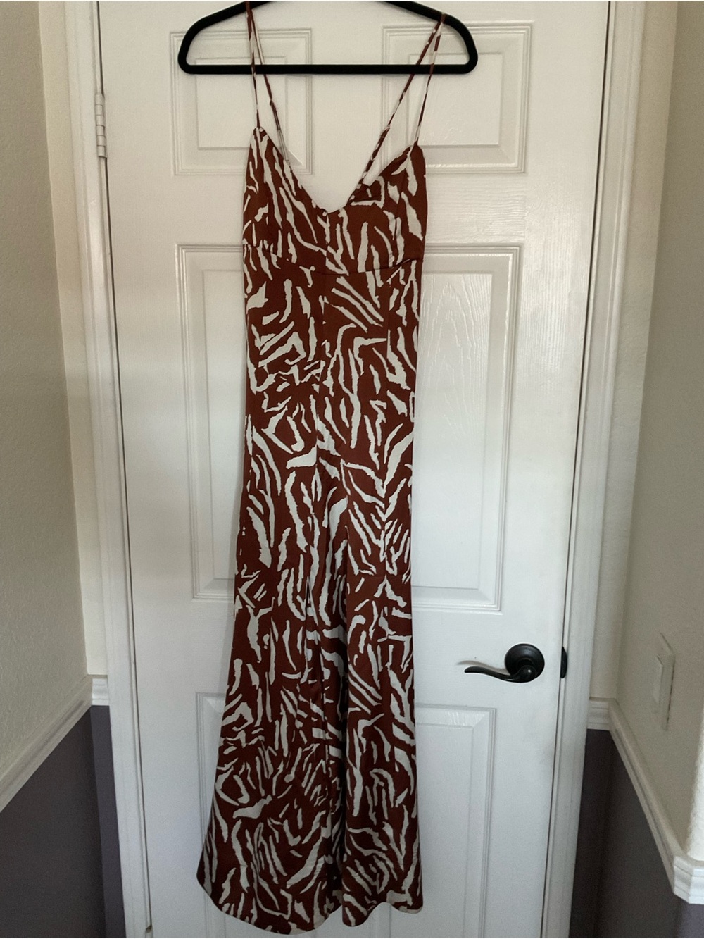 bishop + young Brown and Cream Printed Spaghetti-Strap Maxi Jumpsuit-NWT-Small